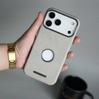 iPhone 17 Pro Max PU Leather Logo Cut MagSafe Case | Metal Camera Frame with Premium Finish
