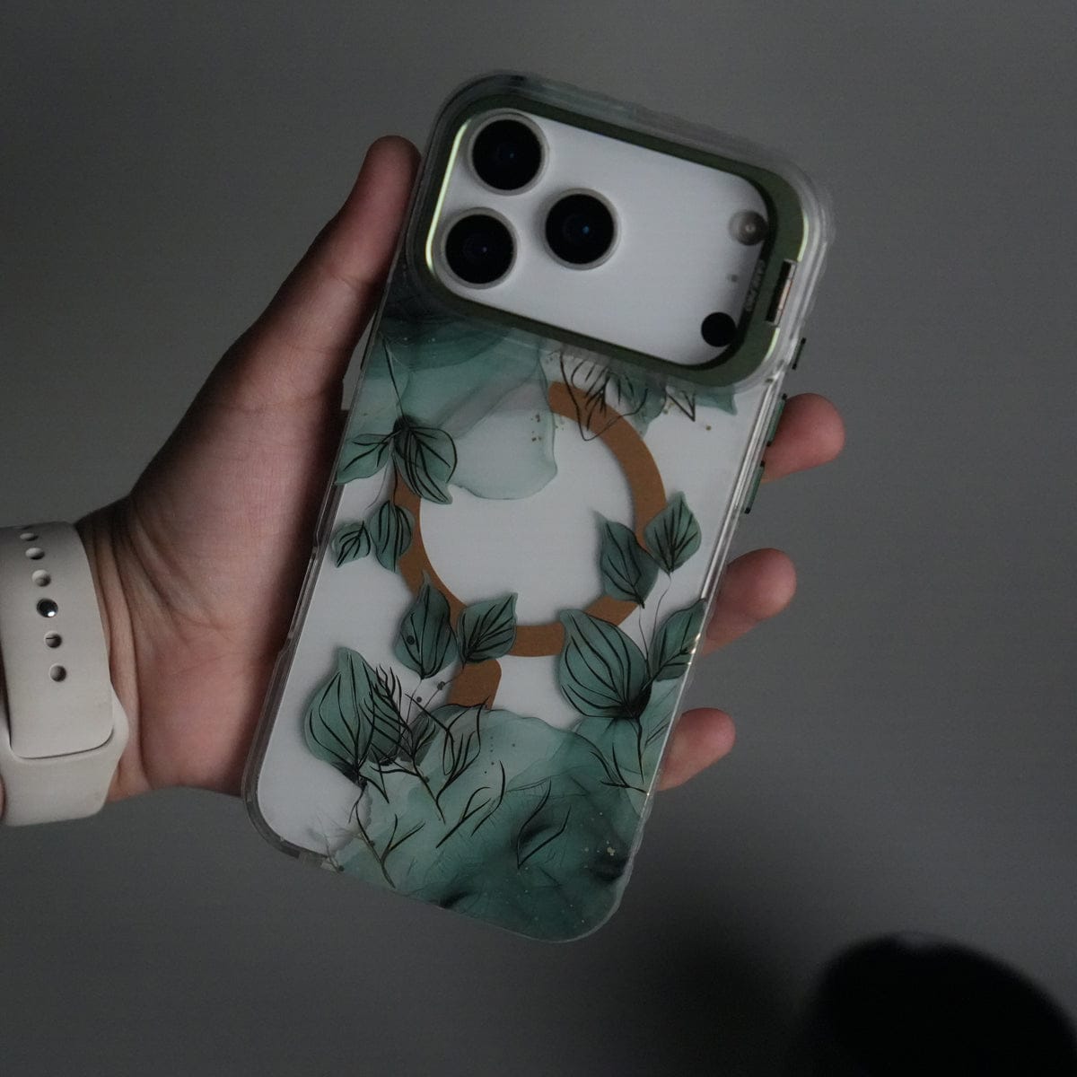 iPhone 17 Pro Max FloraCrystal Clear Floral Design Case with Color Metal Camera Stand Frame