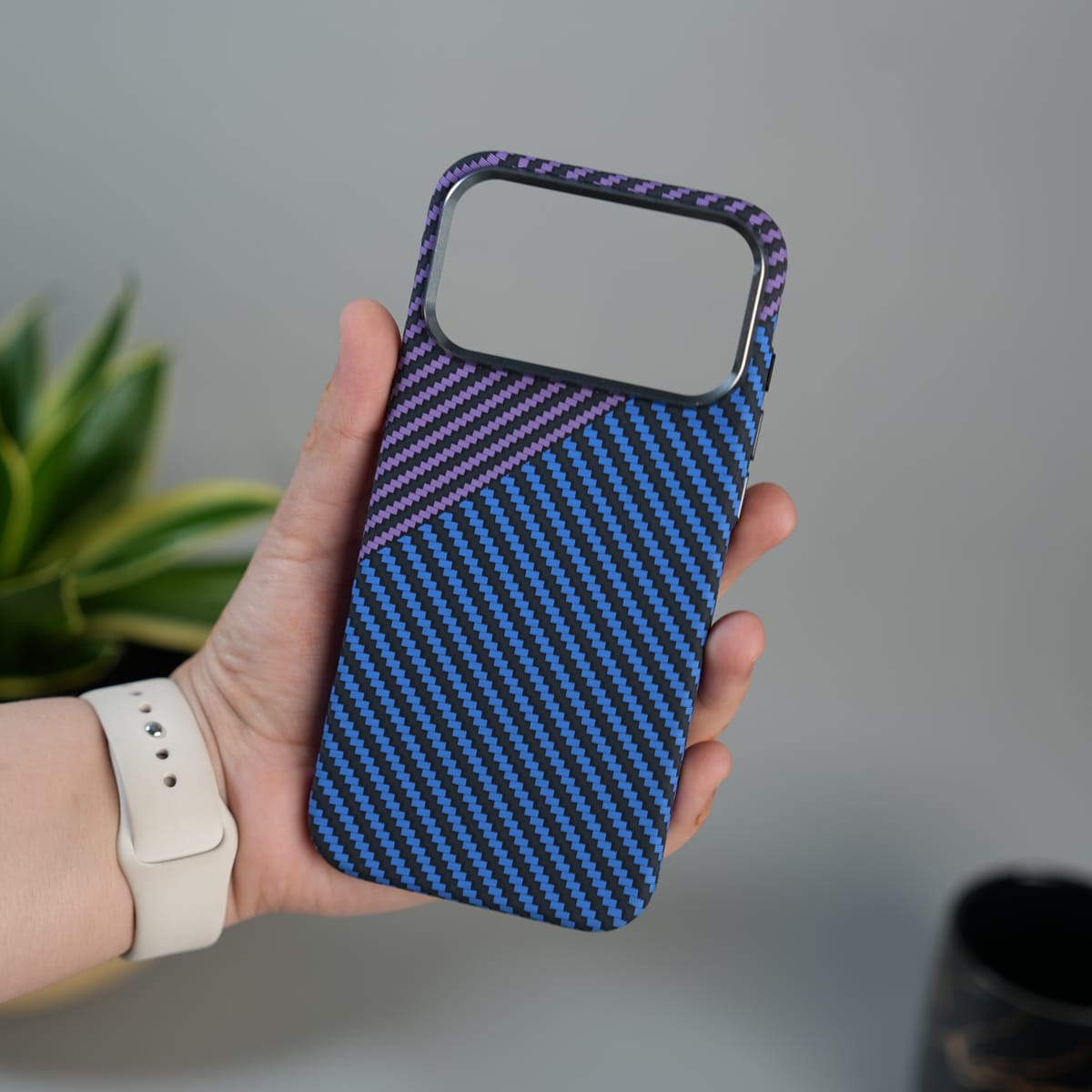iPhone 17 Series Carbon Fiber Texture Design Hard Pc MagSafe Case Cover BluePurple Design