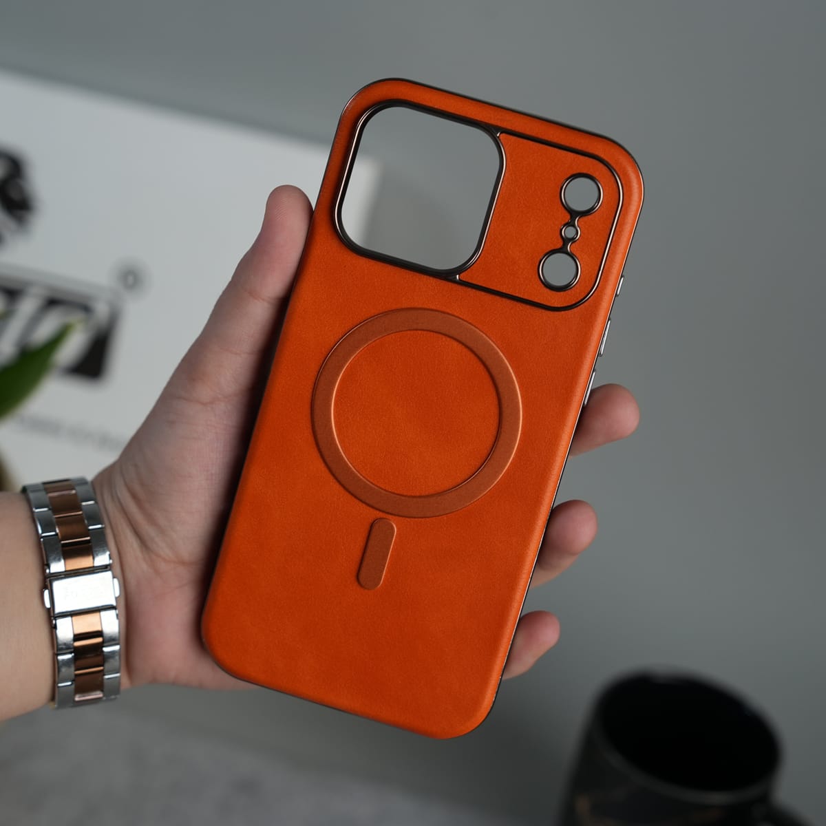 iPhone 17 Series Elegant Leather Finish Case Cover | Orange