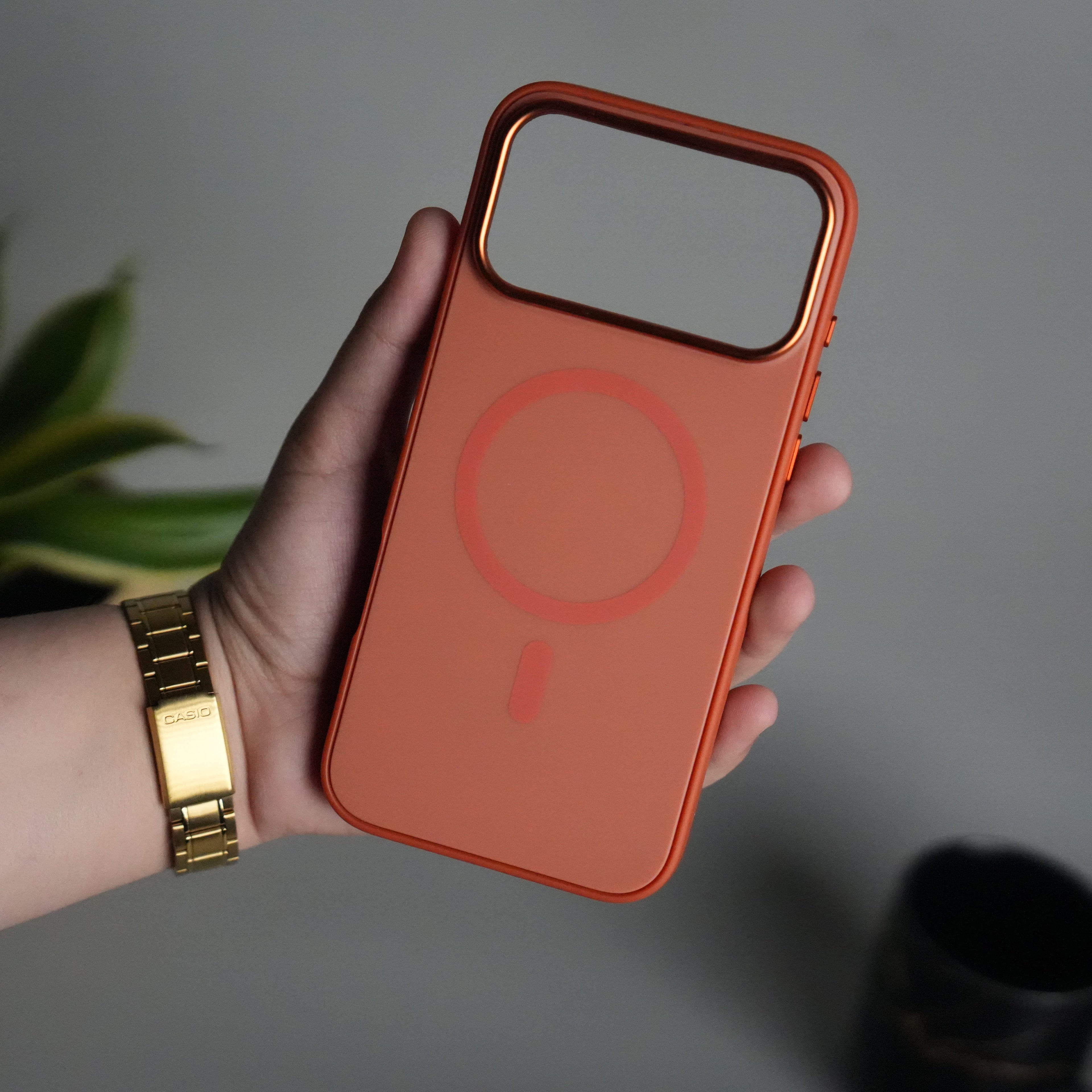 iPhone Series Matte MagSafe Case | Metallic Camera Frame Edition | Orange