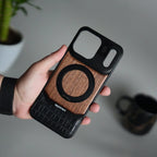 iPhone 17 Series Metallic Wood Leather AeroFLex Aluminium Case With Rotating Stand
