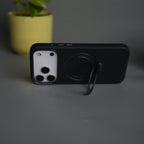 iPhone 17 Pro Max Carbon Fiber Texture Case with Metal Camera Frame & Rotating Ring Stand