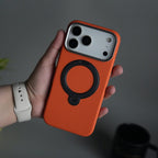 iPhone 17 Pro Max Carbon Fiber Texture Case with Metal Camera Frame & Rotating Ring Stand