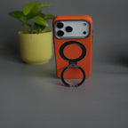iPhone 17 Pro Max Carbon Fiber Texture Case with Metal Camera Frame & Rotating Ring Stand