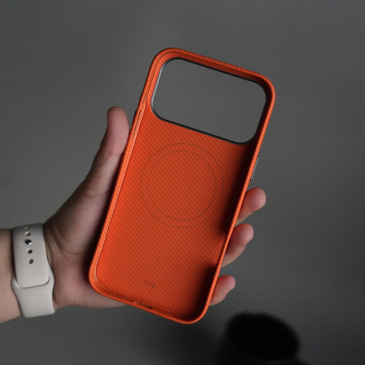 iPhone 17 Pro Max Carbon Fiber Texture Case with Metal Camera Frame & Rotating Ring Stand