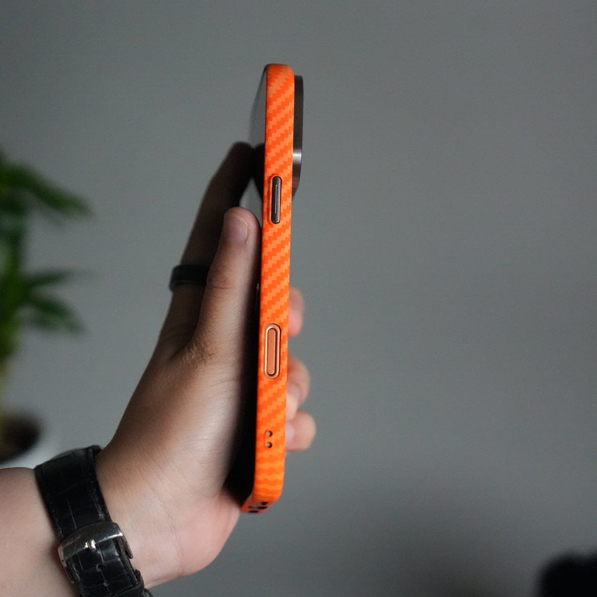 iPhone 17 Pro Max Carbon Fiber Texture Design Hard Pc MagSafe Case Cover OrangeCarbon