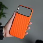 iPhone 17 Pro Max Carbon Fiber Texture Design Hard Pc MagSafe Case Cover OrangeCarbon