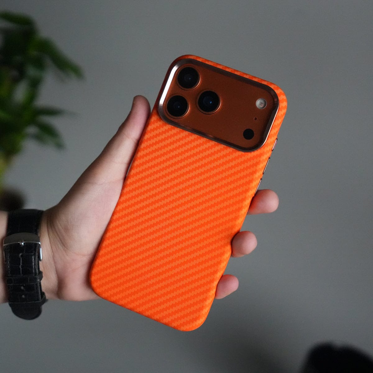 iPhone 17 Pro Max Carbon Fiber Texture Design Hard Pc MagSafe Case Cover OrangeCarbon