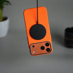 iPhone 17 Pro Max Carbon Fiber Texture Design Hard Pc MagSafe Case Cover OrangeCarbon