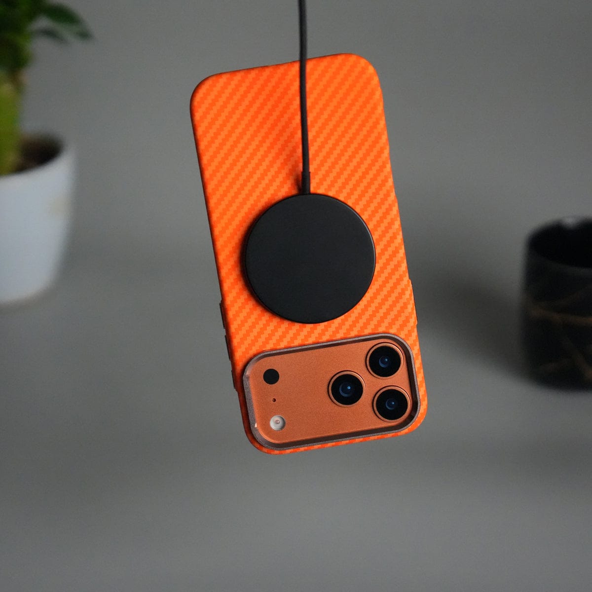 iPhone 17 Pro Max Carbon Fiber Texture Design Hard Pc MagSafe Case Cover OrangeCarbon