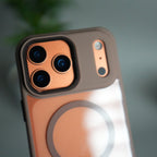 iPhone 17 Pro Max Clear Magnetic Metal Camera Ring Case | MagSafe Ring | Brown