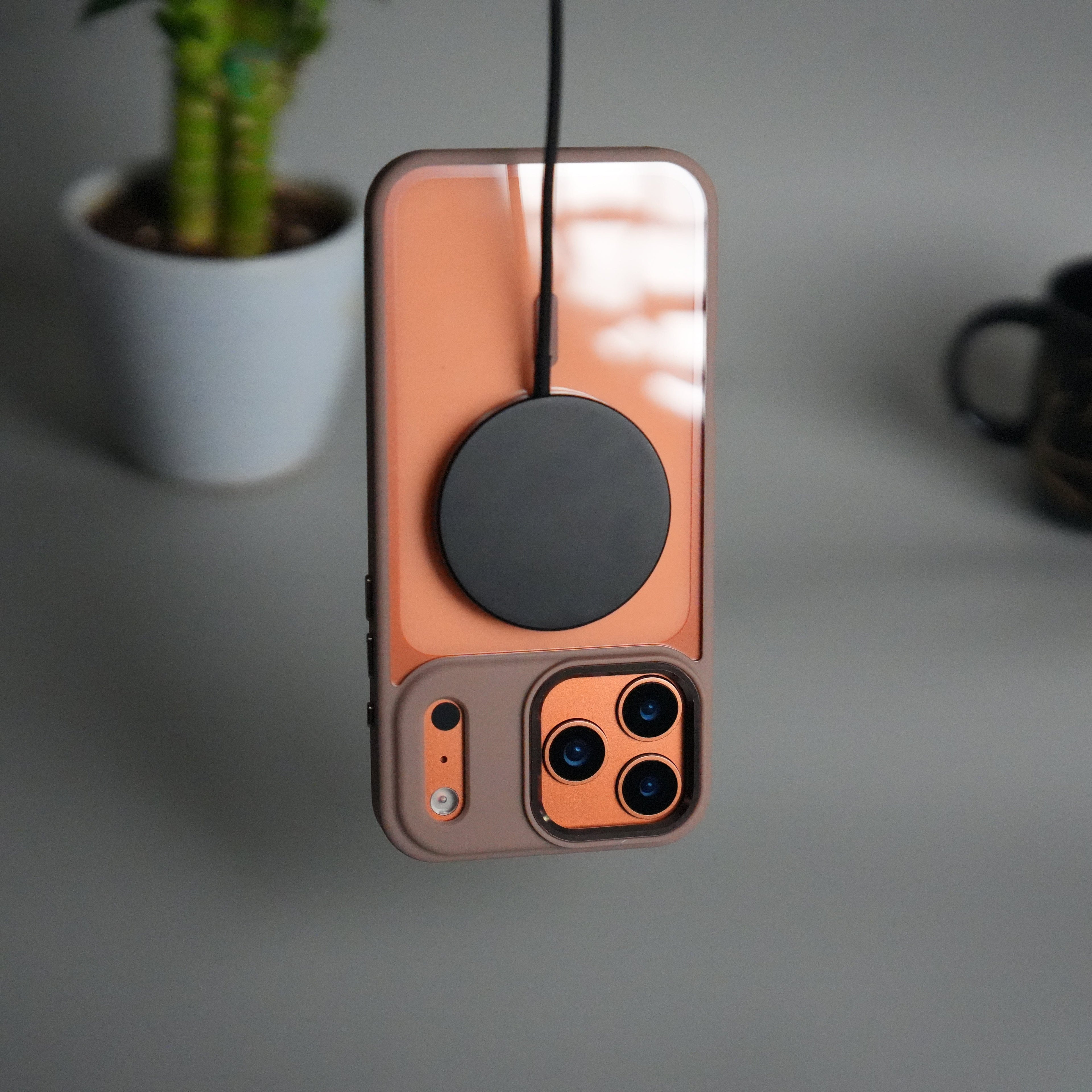 iPhone 17 Pro Max Clear Magnetic Metal Camera Ring Case | MagSafe Ring | Brown