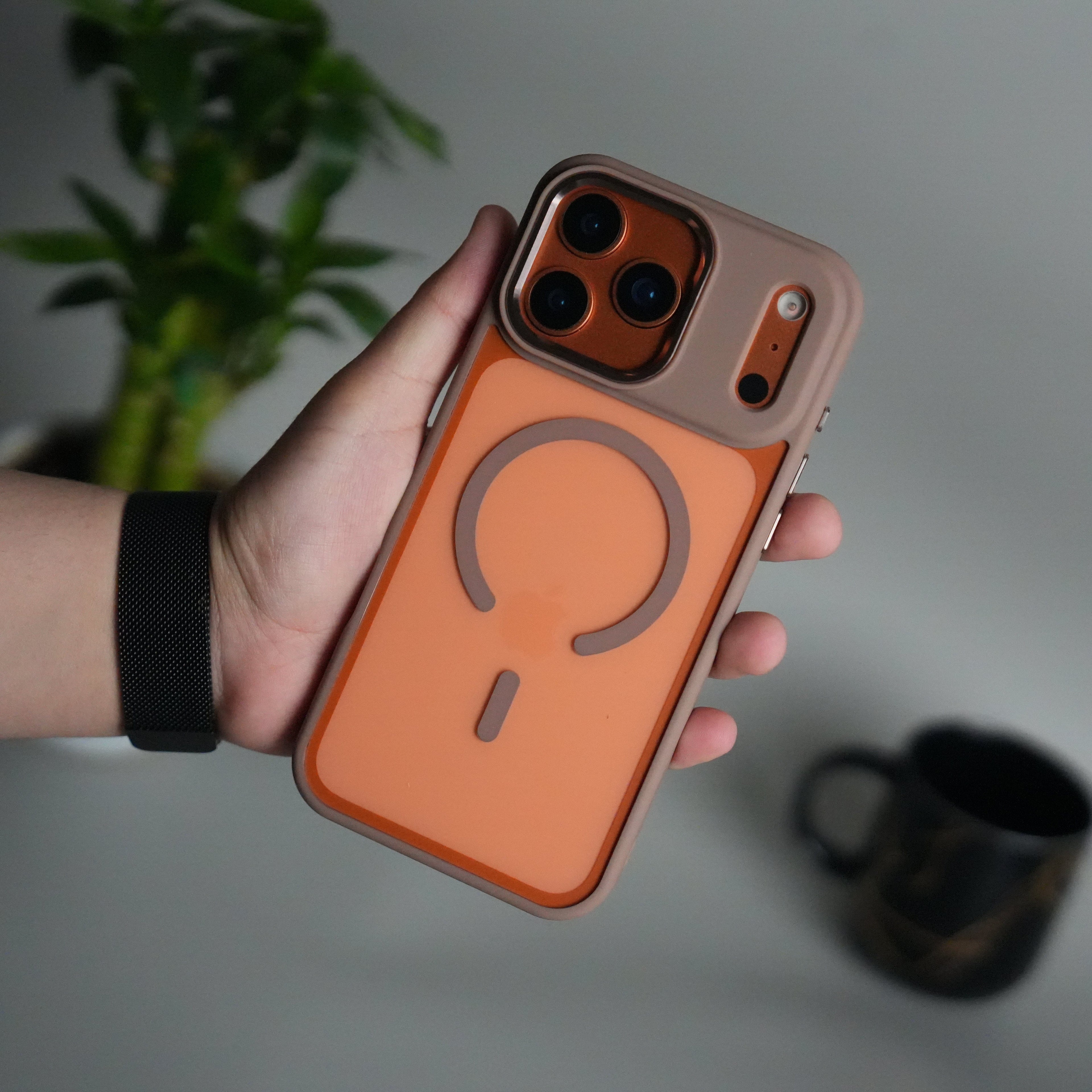 iPhone 17 Pro Max Clear Magnetic Metal Camera Ring Case | MagSafe Ring | Brown
