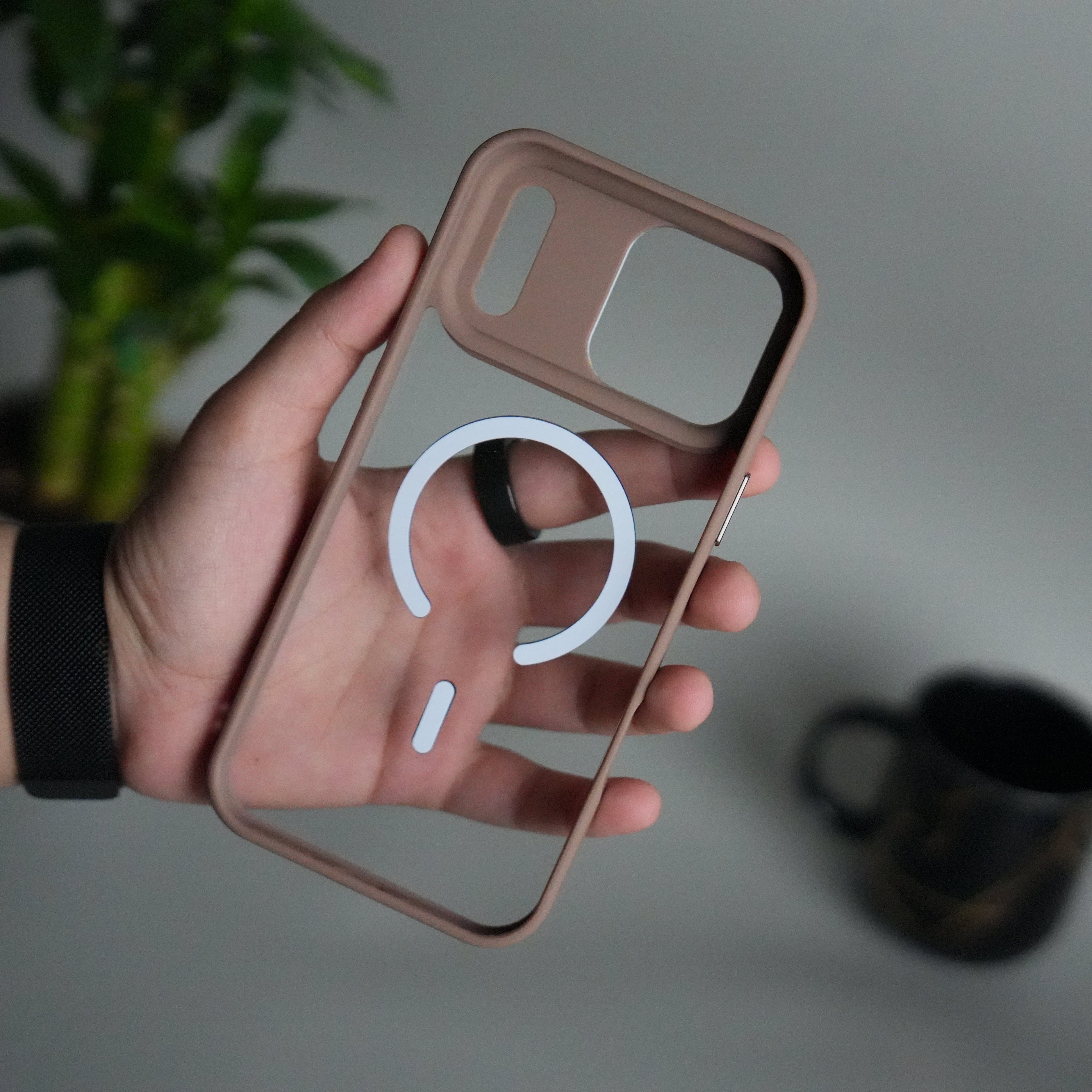 iPhone 17 Pro Max Clear Magnetic Metal Camera Ring Case | MagSafe Ring | Brown