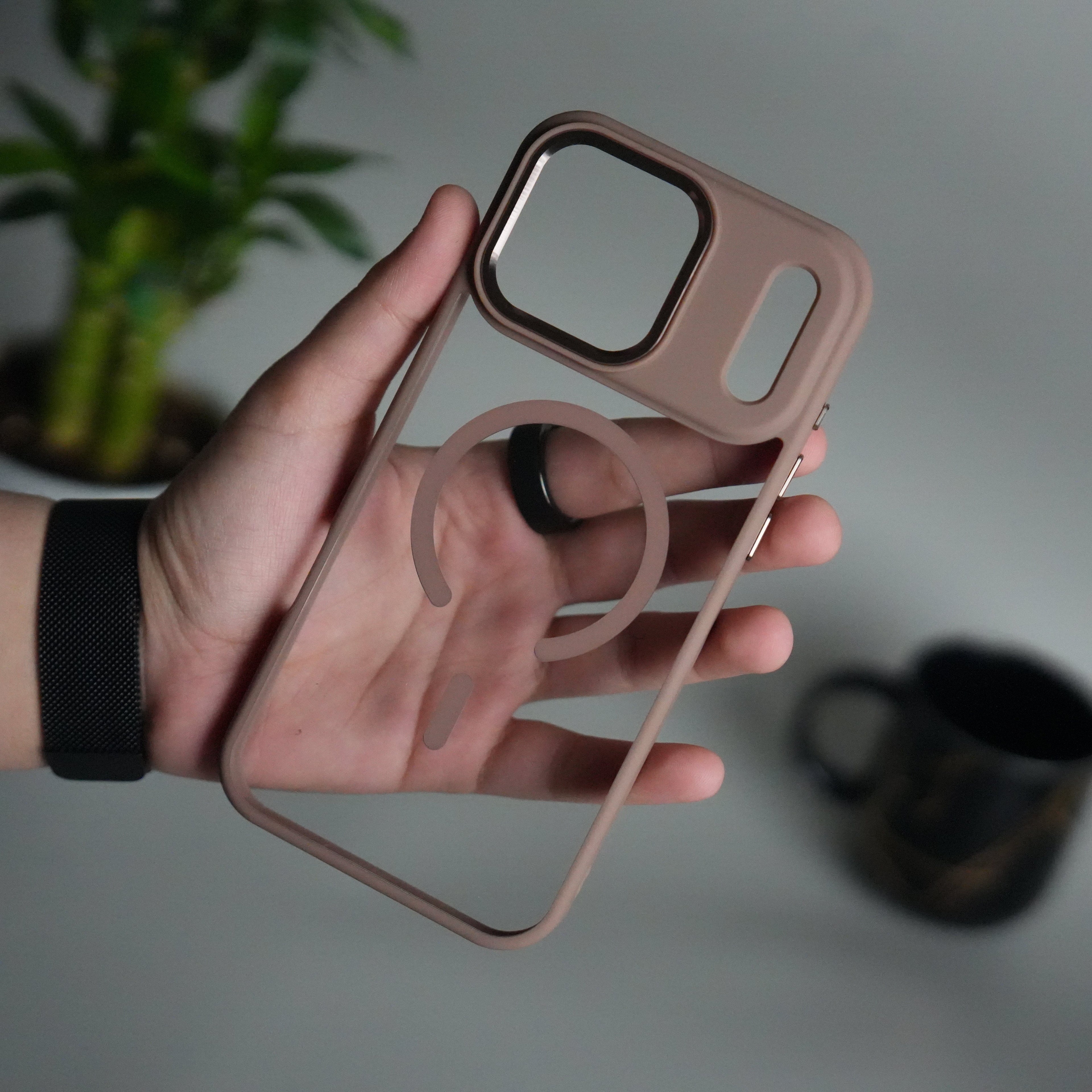 iPhone 17 Pro Max Clear Magnetic Metal Camera Ring Case | MagSafe Ring | Brown