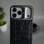 iPhone 17 Pro Max Crocodile Leather Pattern Case | Premium Luxury Back Cover with Metal Camera Frame