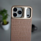 iPhone 17 Pro Max Crocodile Leather Pattern Case | Premium Luxury Back Cover with Metal Camera Frame