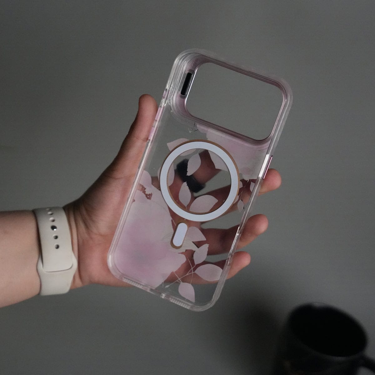 iPhone 17 Pro Max FloraCrystal Clear Floral Design Case with Color Metal Camera Stand Frame