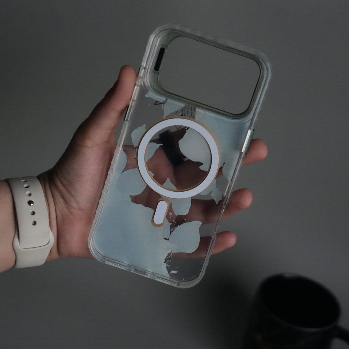 iPhone 17 Pro Max FloraCrystal Clear Floral Design Case with Color Metal Camera Stand Frame