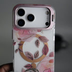 iPhone 17 Pro Max FloraCrystal Clear Floral Design Case with Color Metal Camera Stand Frame