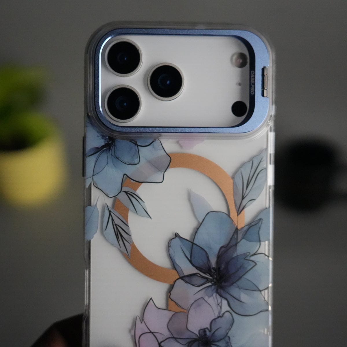 iPhone 17 Pro Max FloraCrystal Clear Floral Design Case with Color Metal Camera Stand Frame