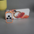 iPhone 17 Pro Max FloraCrystal Clear Floral Design Case with Color Metal Camera Stand Frame