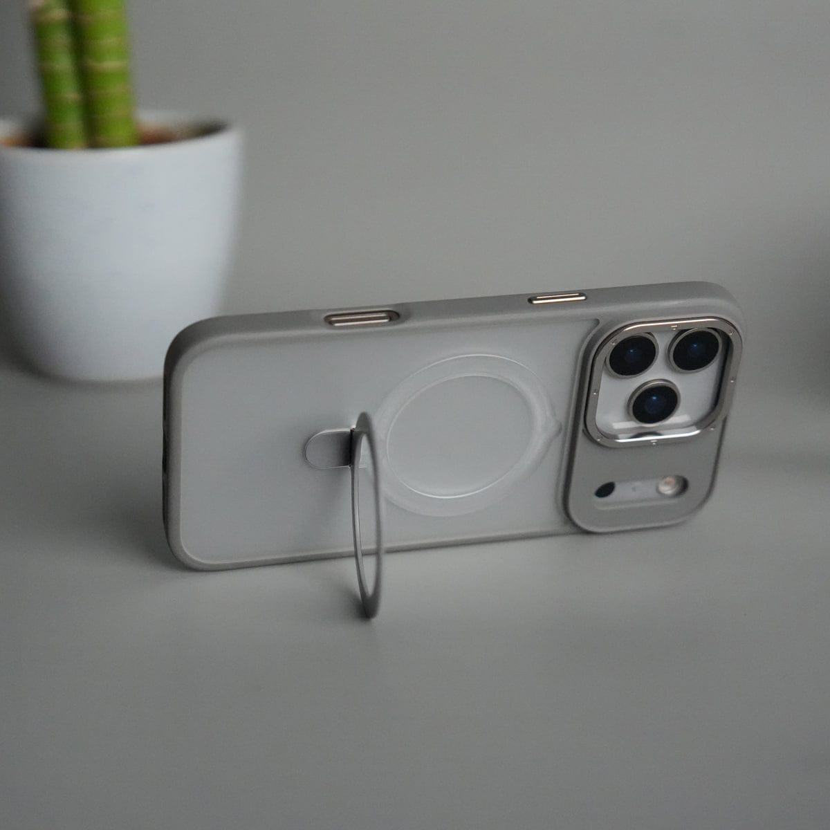 iPhone 17 Pro Max Frosted Case with Metal Camera Bump & Metal Kickstand | Shockproof Matte Hybrid Cover