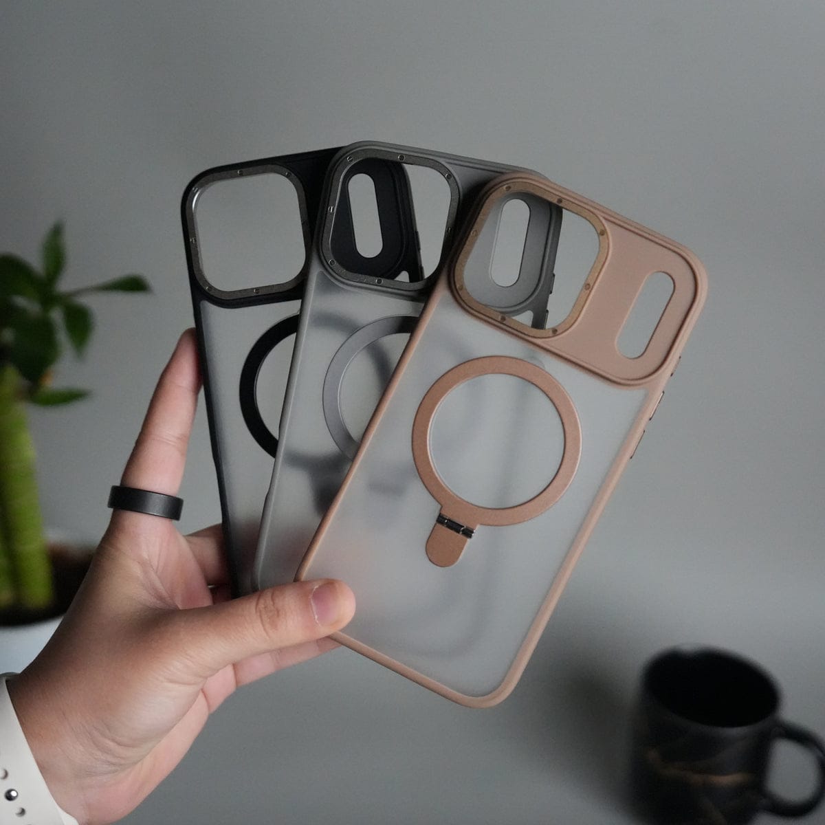 iPhone 17 Pro Max Frosted Case with Metal Camera Bump & Metal Kickstand | Shockproof Matte Hybrid Cover