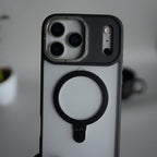 iPhone 17 Pro Max Frosted Case with Metal Camera Bump & Metal Kickstand | Shockproof Matte Hybrid Cover
