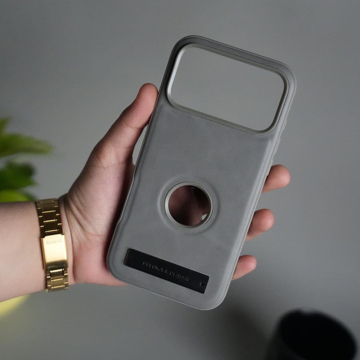 iPhone 17 Pro Max Full PU Leather Inbuilt Metal Stand Case Cover