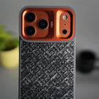 iPhone 17 Pro Max GeoMaze Pattern Leather Case | Premium Luxury Back Cover with Metal Camera Frame