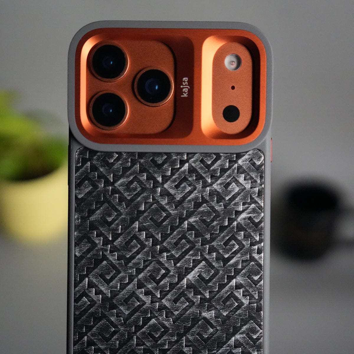 iPhone 17 Pro Max GeoMaze Pattern Leather Case | Premium Luxury Back Cover with Metal Camera Frame