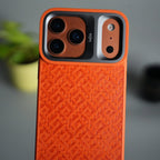 iPhone 17 Pro Max GeoMaze Pattern Leather Case | Premium Luxury Back Cover with Metal Camera Frame