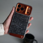 iPhone 17 Pro Max GeoMaze Pattern Leather Case | Premium Luxury Back Cover with Metal Camera Frame