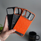iPhone 17 Pro Max GeoMaze Pattern Leather Case | Premium Luxury Back Cover with Metal Camera Frame