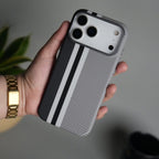 iPhone 17 Series Carbon Fiber Texture Aramid Design Hard Pc MagSafe Cover | Stripe Design