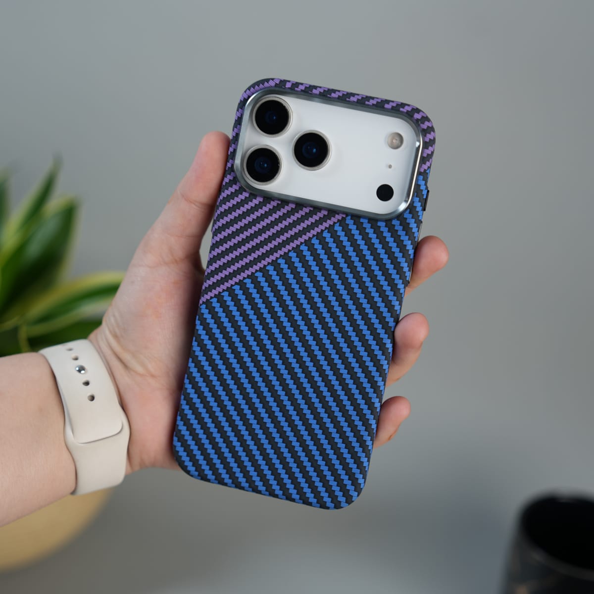 iPhone 17 Series Carbon Fiber Texture Design Hard Pc MagSafe Case Cover BluePurple Design