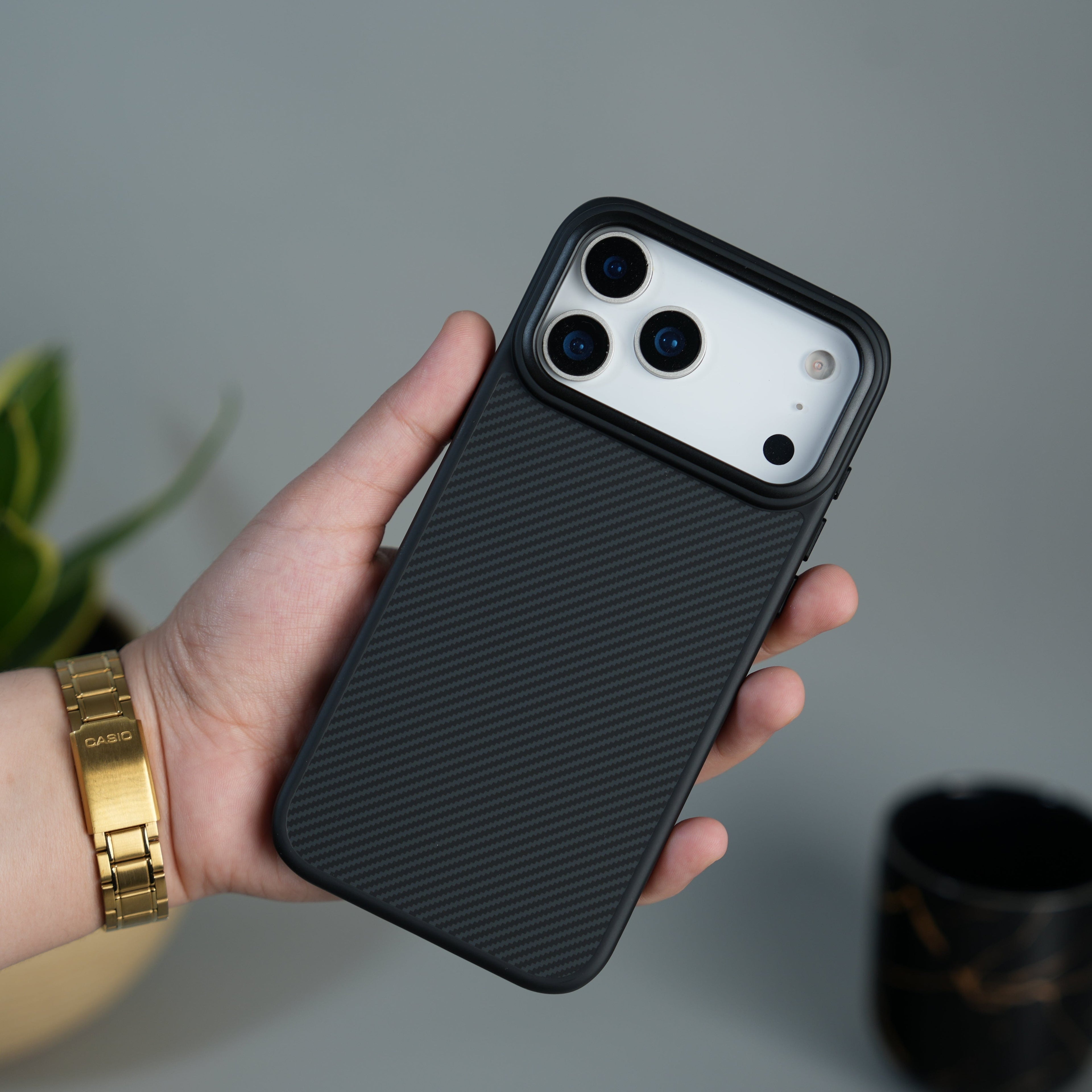 iPhone 17 Series CarbonFiber Texture Metal Camera Frame Magsafe Cover