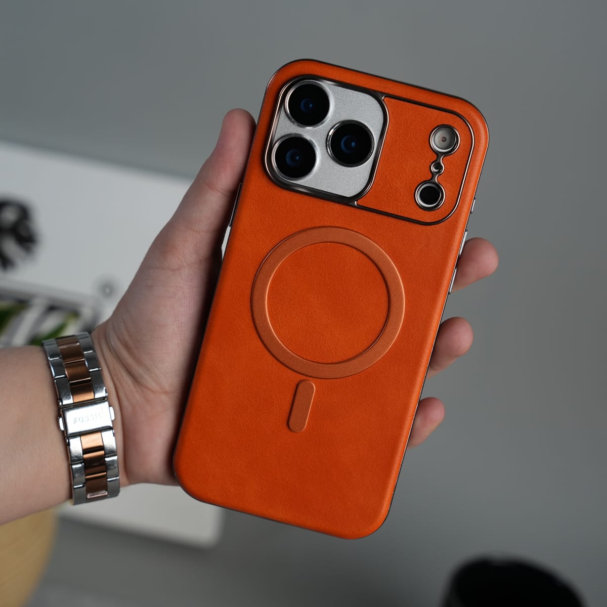 iPhone 17 Series Elegant Leather Finish Case Cover | Orange