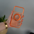 iPhone 17 Series Magnetic Ring Stand Case | Frosted Shockproof Back Cover with Metal Kickstand | Orange