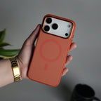 iPhone Series Matte MagSafe Case | Metallic Camera Frame Edition | Orange