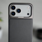 iPhone 17 Pro Max Leather Mate Chrome Plated Kick Stand Case Cover
