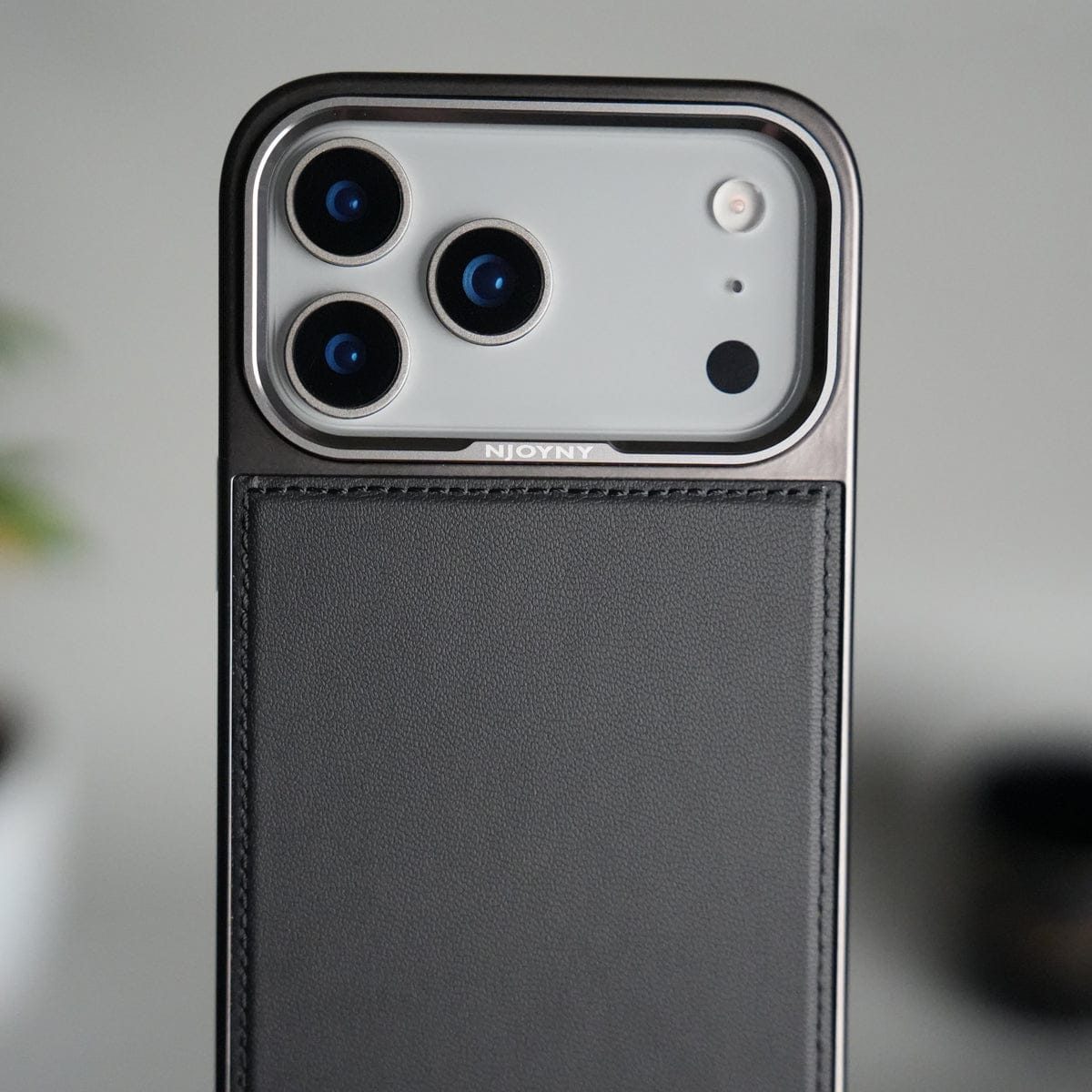 iPhone 17 Pro Max Leather Mate Chrome Plated Kick Stand Case Cover