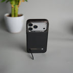 iPhone 17 Pro Max Leather Mate Chrome Plated Kick Stand Case Cover