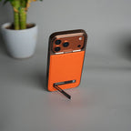 iPhone 17 Pro Max Leather Mate Chrome Plated Kick Stand Case Cover