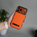 iPhone 17 Pro Max Leather Mate Chrome Plated Kick Stand Case Cover
