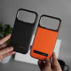 iPhone 17 Pro Max Leather Mate Chrome Plated Kick Stand Case Cover