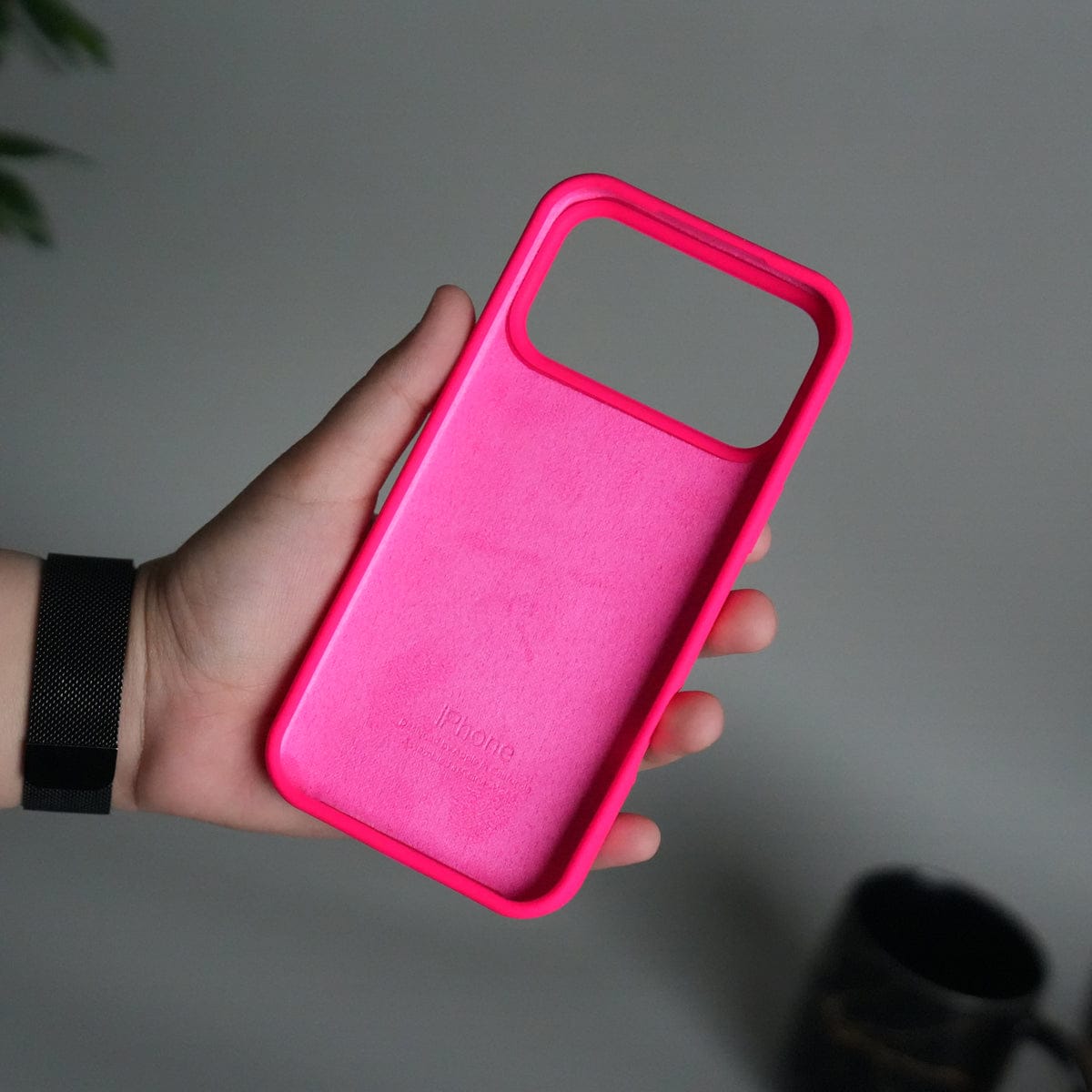 iPhone 17 Pro Max Liquid Silicone Case Cover | Neon Pink