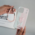 iPhone Series Luxury 3D Butterfly Gradient Case with Pearl Beaded Wristlet